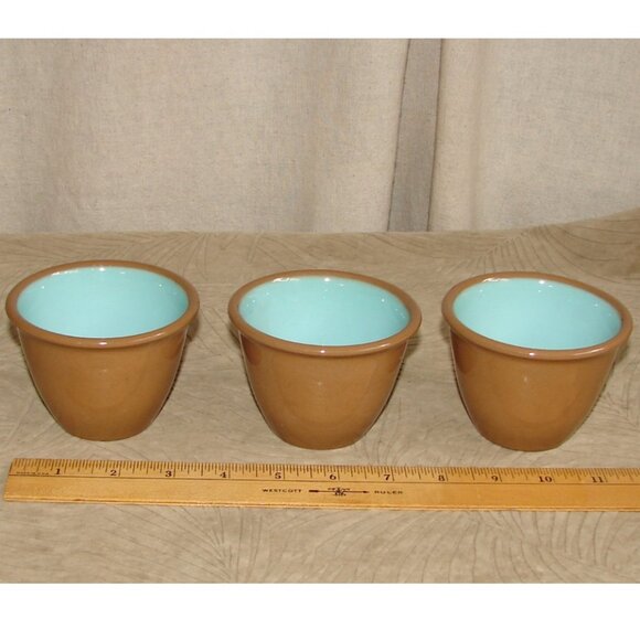 Vtg Chateau Buffet Lot of 3 CUSTARD CUPS/Ramekins, Turquoise, TST Taylor Smith - Picture 1 of 5